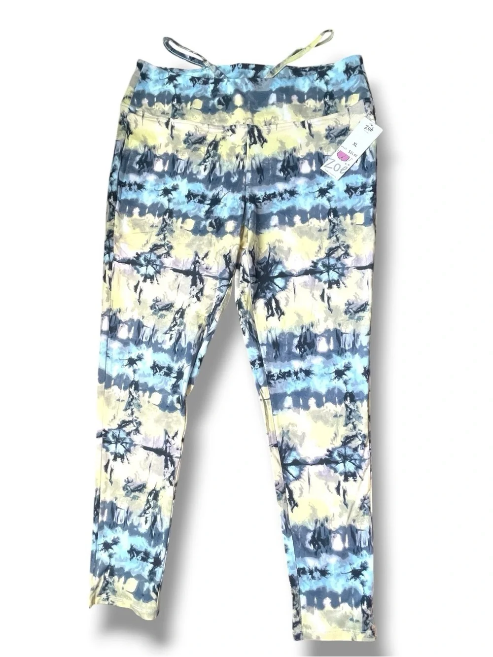 Abstract Tie Dye Leggings Blue Yellow Stretch Yoga Pants Zoe by Zoe & Phoebe Y2K